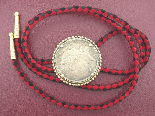 VINTAGE 1924 PEACE SLIVER DOLLAR BOLO BOLA TIE  