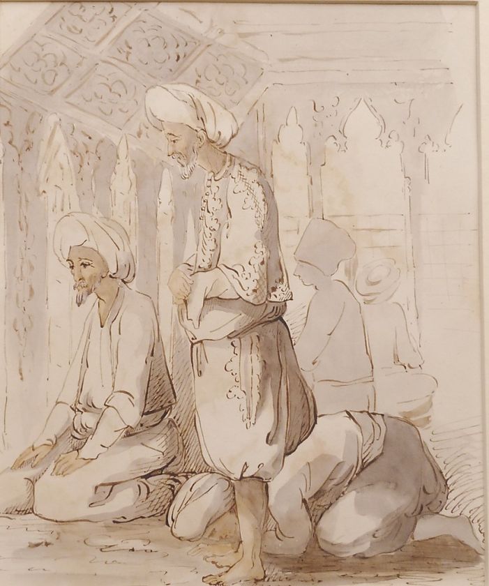 LADY SHARPE ARABS IN MOSQUE AT PRAYER E.J.S c1830  