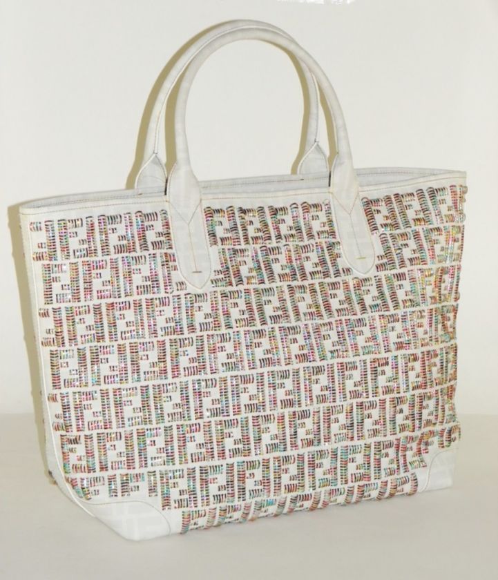 FENDI White Zucca Embellished Large Tote Bag NWT $2,790  
