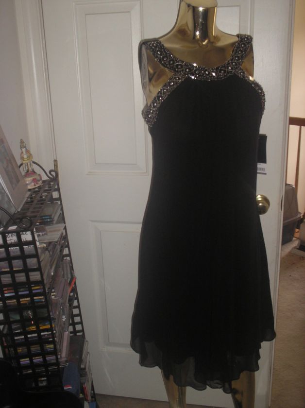Scarlett Nite Black Silver Beaded Neck Dress Size 12 706990182282 