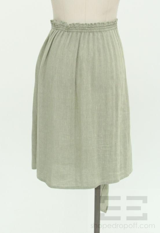 Zoran 2 Piece Green Linen Herringbone Top & Wrap Skirt Set  