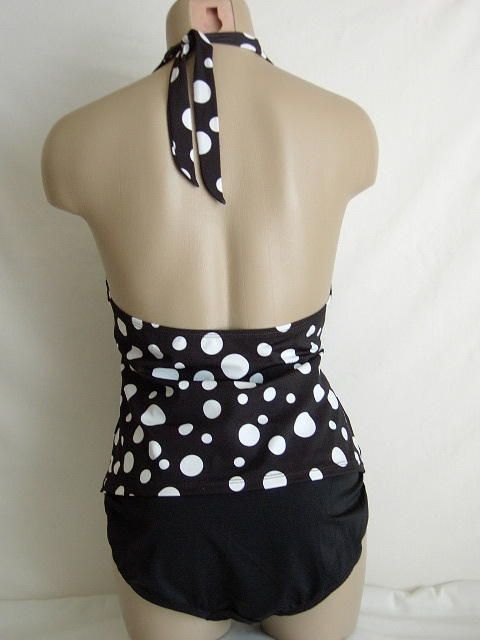 JANTZEN Halter Tankini 2 Pc Bathing Swim Suit Black Dot  