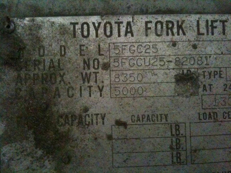 Toyota 5000lbs Propane Fork Lift Truck Forklift 5FGC25 LPG for Parts 