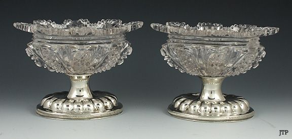 ANTIQUE DUTCH SILVER CUT GLASS SALT CELLARS 1838  