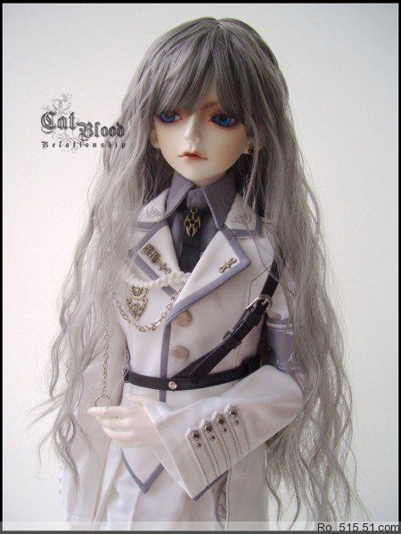 10 1/3 doll WIG SD BJD wavy/curly wig hair gray long  