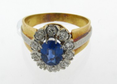 Antique Art Deco Plat 18K Diamond Natural Sapphire Ring  