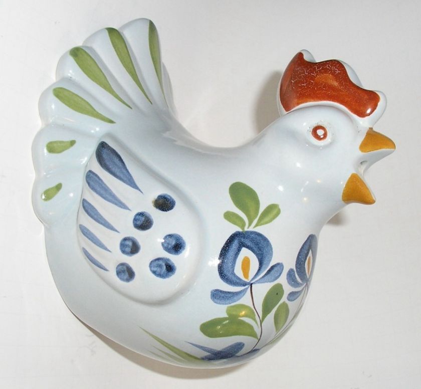 FRENCH FAIENCE CHICKEN DISPENSER YARN STRING HANDPAINTD  