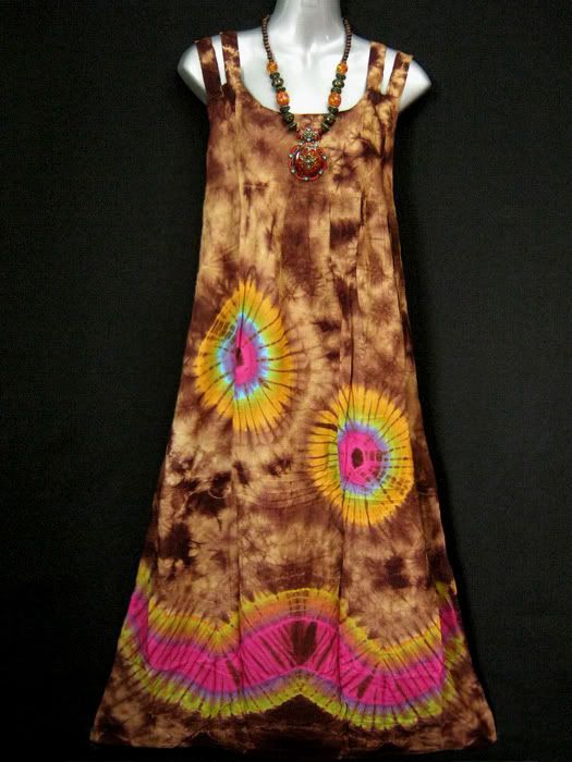 NEW CASUAL PEASANT SUN SUMMER DRESS BROWN TIE DYE SLEEVELESS PLUS SIZE 