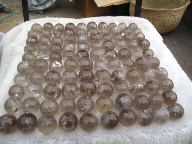 100 RAINBOW NATURAL SMOKY QUARTZ CRYSTA sphere healing 7.14lb 