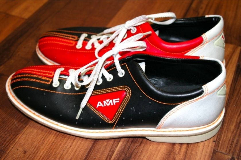 Qubica AMF Leather Red Black White Bowling Shoes Flats 10.5 12 Tie on