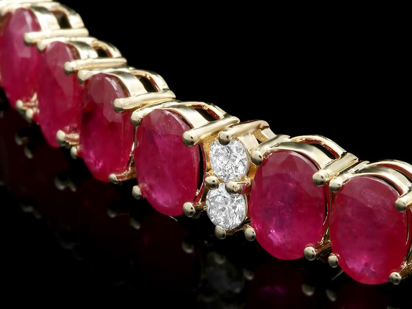 16400 CERTIFIED 14K YELLOW GOLD 30.00CT RUBY 1.25CT DIAMOND BRACELET 