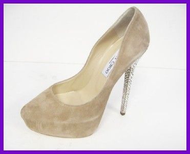 Auth Jimmy Choo Esam Bejeweled Heel Suede Pump 38/7 7.5 $1695  