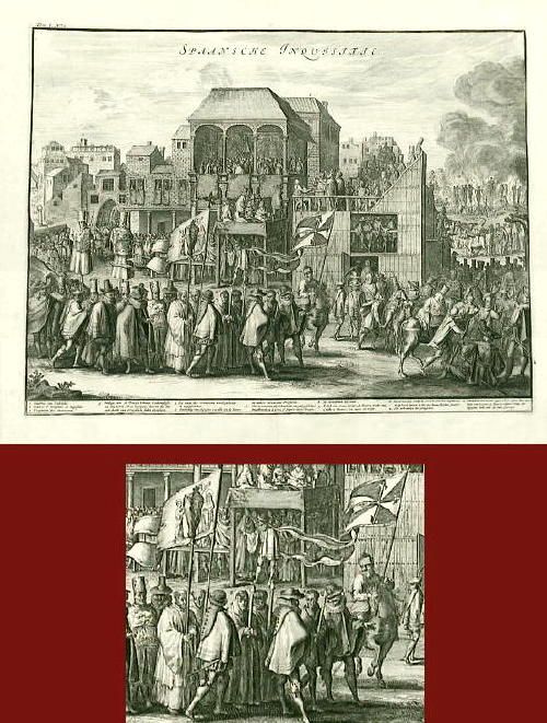 ANTIQUE PRINT  SPANISH INQUISITION NETHERLANDS 1730  