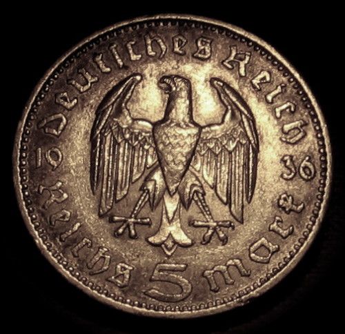 1936 GERMAN 5 REICH MARK SILVER BEAUTIFUL HIGH GRADE  