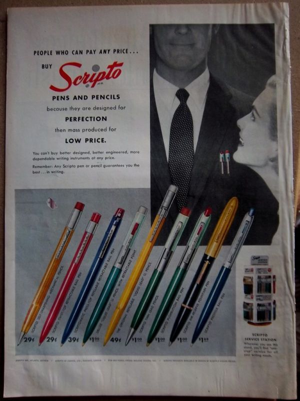 1955 Scripto Pens and Pencils at a Low Price Ad  