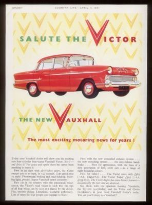 1957 red Vauxhall Victor sedan vintage car UK ad  