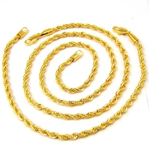 18K YELLOW GOLD PLATED ROPE CHAIN SETS NECKLACE + BRACELET SOLID FILL 