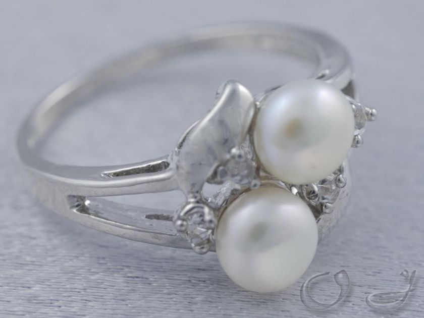 White 6.0mm 2 Pearl Ring Size 6, 7, 8 Silver setting  