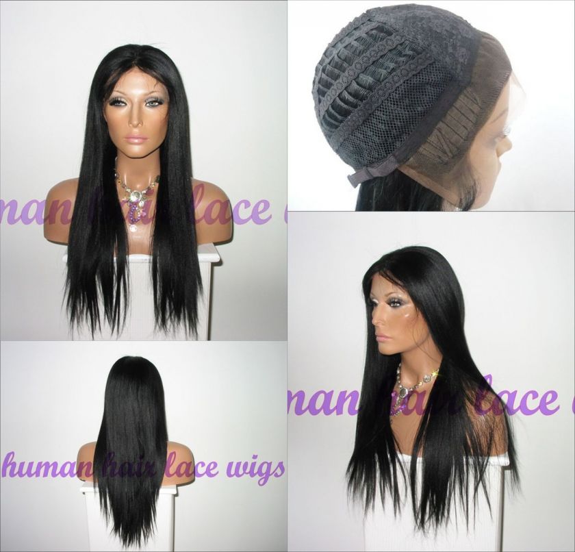   Lace Wig Indian Remy Human #1 Jet Black 20 Yaki Straight New Hot
