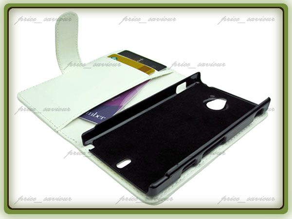 White Leather Case Wallet for Sony Xperia Sola MT27i with Inner Card 