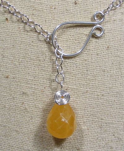 Yellow Calcite Lariat Silver Wire Wrap Necklace  