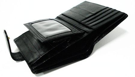 BIFOLD GENUINE EEL SKIN LEATHER WOMENS WALLET in BLACK  