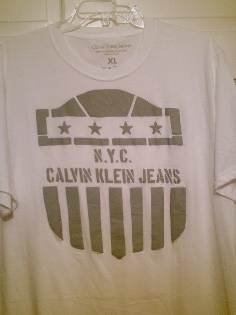 Men T Shirts Calvin Klein Jeans NYC White Black Cotton Stars S/S NWT 