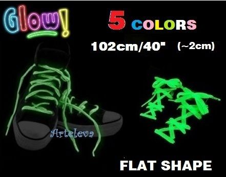 SHOELACES GLOW IN THE DARK fluorescent Neon WIDE FLAT  