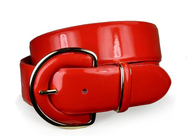 Ladies Round Gold Buckle Feather Edged Patent Leather Belt  