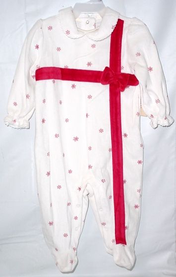 Infant Girls ~ Red Bow Velour Sleeper 6/9 Mos   NEW  