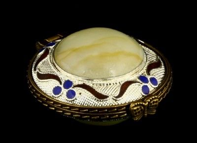 OLD CRAFT SILVER PLATED CLOISONNE & JADE BOX #4216  