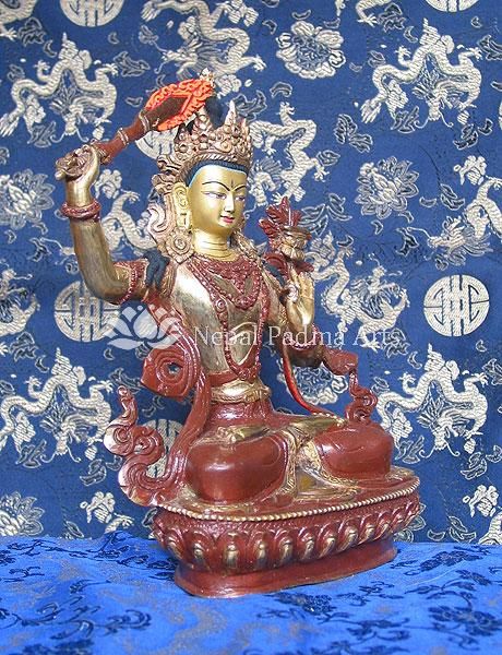 Nepal Hand Carved Bodhisattva Of Wisdom Manjushri  