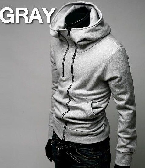 Fashion Double Zip Cap Mens Coat Light Grey SZ M L XL  