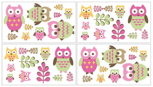 PINK WHITE MODERN OWL PRINT BABY BEDDING CRIB SET FOR NEWBORN GIRL 