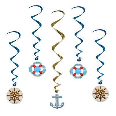 Pack Of 5 Nautical Cruise Foil Swirls Party Decoration  