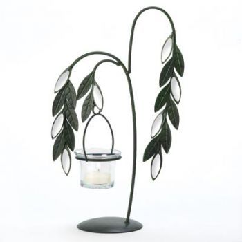 11.5 WROUGHT IRON & GLASS ELEGANT WEEPING WILLOW TREE TEA LIGHT 