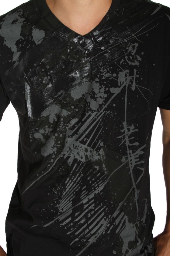 anama mens rocker style black shirt with tonal abstract strength