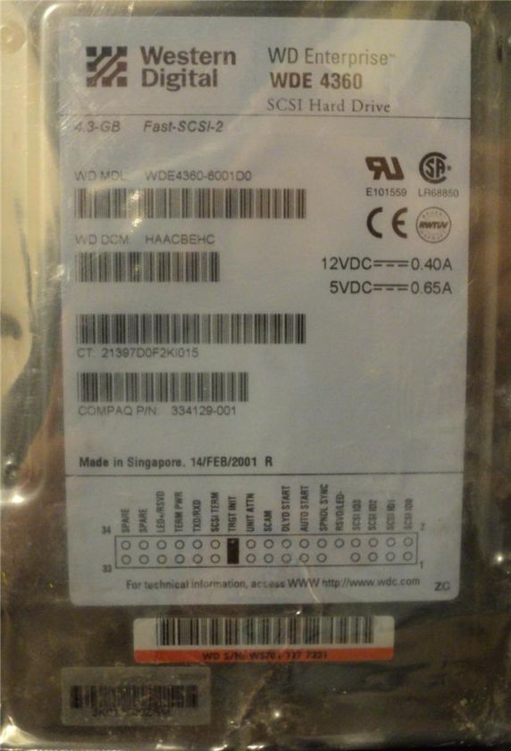 LOT OF 4 HARD DRIVE WESTERN DIGITAL WDE 4360 SCSI 4.3 GB WDE4360 