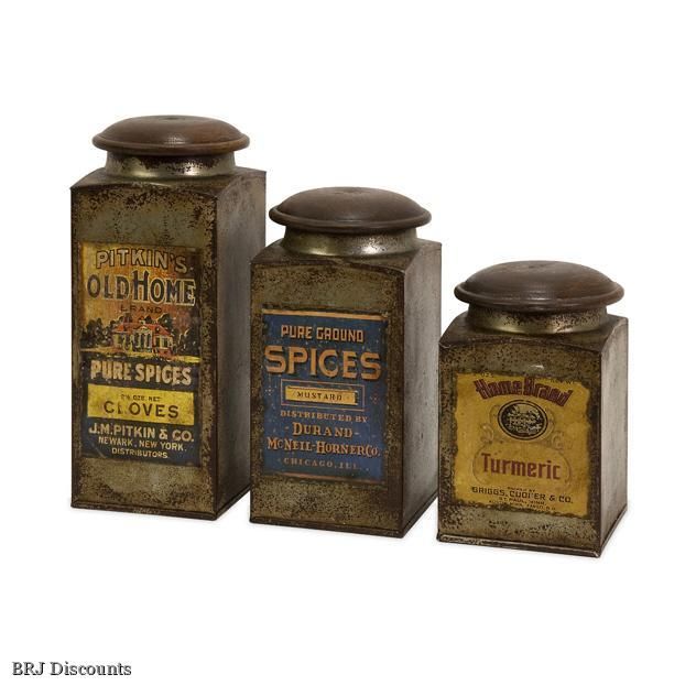 Addie Vintage Label Wood And Metal Canisters   Set of 3  