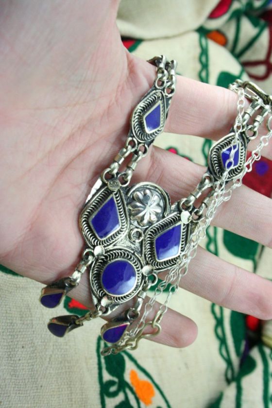 AFGHAN TRADITIONAL BLUE LAPIS ALPACA DESIGN NECKLACE  