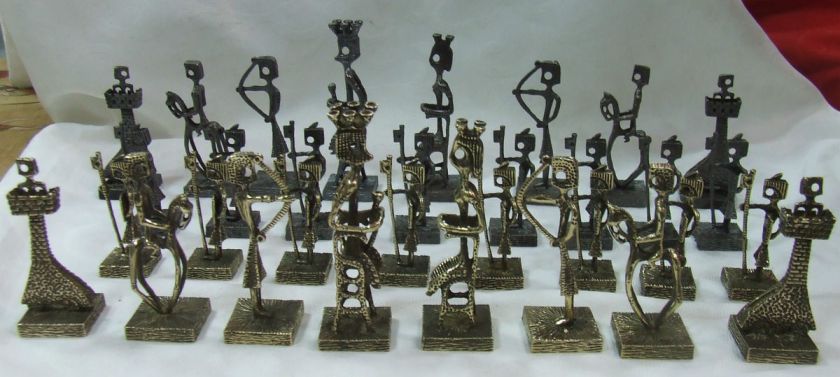    brass set big chess art by aharon bezalel 60s biblical sculpture