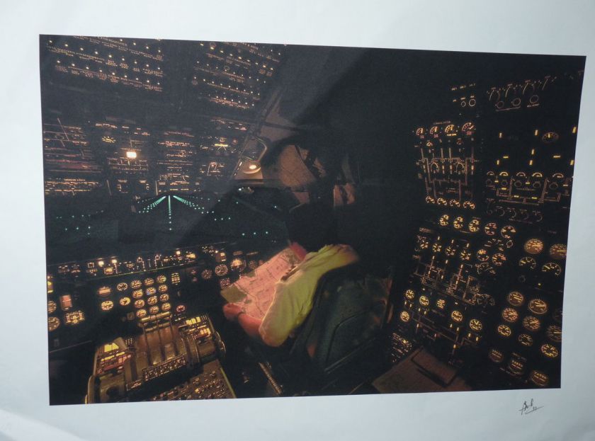 Vintage Pan Am Airlines Captain Pilot Inside Airplane Cockpit Print 