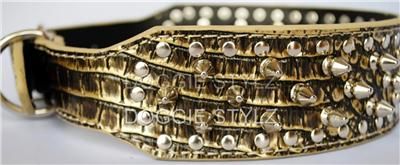 Black & Gold Leather Dog Collar Spikes Rottweiler 18 21  