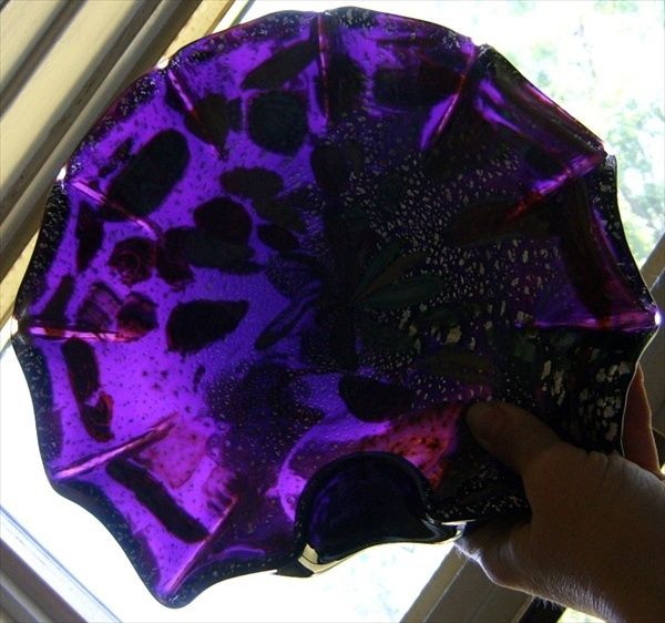 RETRO MURANO GLASS TUTTI FRUTTI BOWL BLACK AMETHYST BIG  