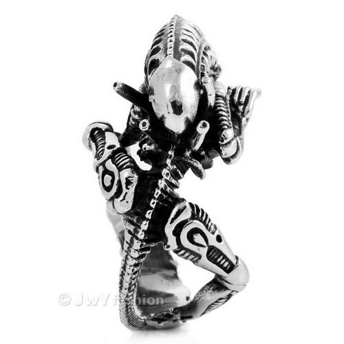   12 MEN Silver Steel Stainless Alien Skull Heavy Ring ve388  