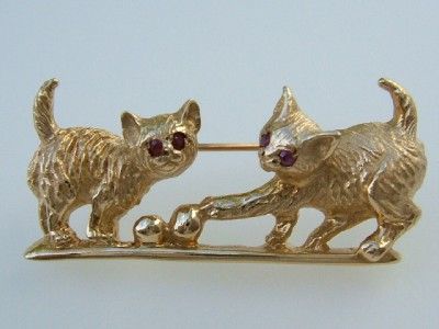 very cute 14k yellow gold ruby playfull kitten pin new search