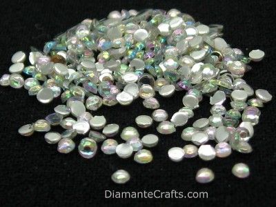 300 x 1mm CLEAR AB flat back DIAMANTE round gems  