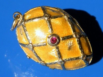 ANTIQUE DECO 18CT FABERGE ENAMEL DIAMOND EGG PENDANT  