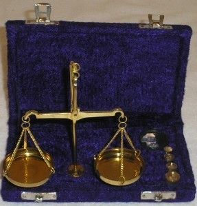 10 + Gram Brass Balance Scale / Case Jewelry Apothecary  