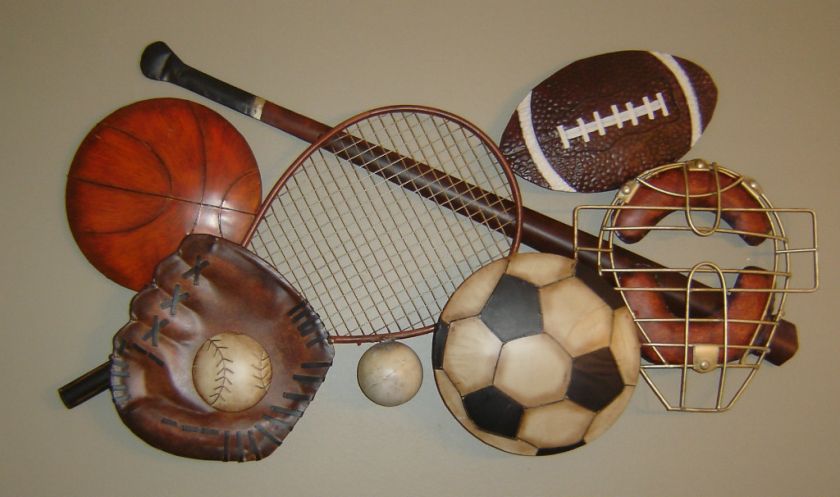 Large Sports Metal Wall Decor   Football Soccer Basketball Tennis 